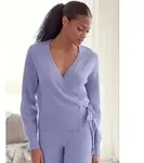 LASCANA Wickelstrickjacke mit breitem Rippb&uuml;ndchen, Loungewear lila 48/50