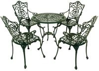 DEGAMO Garten-Essgruppe Jugendstil, (5-tlg), (4x Sessel, 1x Tisch 70cm rund), Aluguss