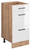 Vicco Unterschrank R-Line, Wei&szlig; Hochglanz/Eiche, 40cm mit Schubladen, ohne