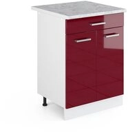 Vicco Unterschrank R-Line, Rot Hochglanz/Wei&szlig;, 60 cm mit Schublade, AP Marmor...