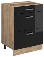 Vicco Unterschrank R-Line Schwarz Hochglanz/Eiche 60cm mit Schubladen ohne
