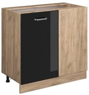 Vicco Eckunterschrank R-Line, Schwarz Hochglanz/Goldkraft Eiche, 86 cm ohne