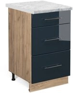 Vicco Unterschrank Fame-Line, Dunkelblau Hochglanz/Goldkraft Eiche, 50 cm, AP...