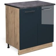 Vicco Unterschrank Fame-Line, Dunkelblau Hochglanz/Goldkraft Eiche, 80 cm mit...