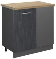Vicco Eckunterschrank R-Line, Schwarz Beton/Anthrazit, 86 cm AP Eiche (1-St)