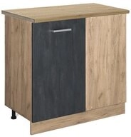 Vicco Eckunterschrank R-Line, Schwarz Beton/Goldkraft Eiche, 86 cm AP Eiche (1-St)