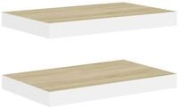 vidaXL Wandregal, Schweberegale 2 Stk. Eichen-Optik und Wei&szlig; 50x23x3,8 cm MDF