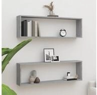 vidaXL Regal, Wandregale 2 Stk. Grau Sonoma 100x15x30 cm Holzwerkstoff