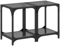 vidaXL Couchtisch Couchtische mit Glasplatte 2 Stk. Schwarz 30x30x40 cm Stahl...
