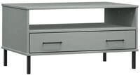 vidaXL Ablagetisch, Couchtisch OSLO mit Metallbeinen Grau 85x50x45 cm Massivholz