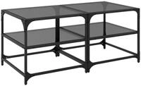 vidaXL Couchtisch Couchtische mit Glasplatten 2 Stk. Schwarz 50x50x45 cm Stahl...
