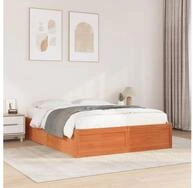 vidaXL Bett, Massivholzbett ohne Matratze Wachsbraun 140x200 cm Kiefernholz