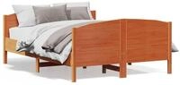 vidaXL Bettgestell, Massivholzbett mit Kopfteil Wachsbraun 140x190 cm Kiefer
