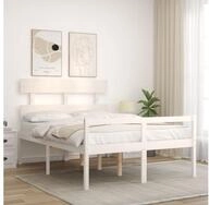 vidaXL Bett Seniorenbett mit Kopfteil 120x200 cm Wei&szlig; Massivholz