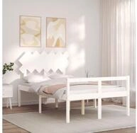 vidaXL Bett Seniorenbett mit Kopfteil 120x200 cm Wei&szlig; Massivholz