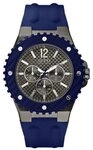 Guess Multifunktionsuhr Armbanduhr Edelstahl Kunststoff Blau Grau Datum Analog