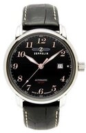 ZEPPELIN Automatikuhr Graf Zeppelin Herrenuhr Schwarz Lederband 40 mm 7656-2, Made in