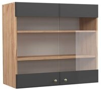 Vicco Glash&auml;ngeschrank Fame-Line, Anthrazit-Gold/Goldkraft Eiche, 80 cm (1-St)