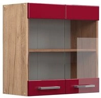 Vicco Glash&auml;ngeschrank R-Line, Rot Hochglanz/Goldkraft Eiche, 60 cm (1-St)