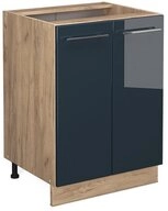 Vicco Unterschrank Fame-Line, Dunkelblau Hochglanz/Goldkraft Eiche, 60 cm ohne