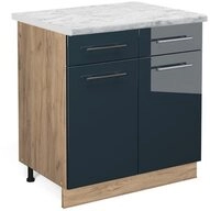 Vicco Unterschrank Fame-Line, Dunkelblau Hochglanz/Goldkraft Eiche, 80 cm, AP...