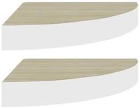 vidaXL Wandregal, Eck-Schweberegale 2 Stk. Eichen-Optik und Wei&szlig; 35x35x3,8 cm MDF