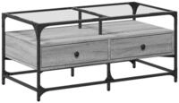 vidaXL Couchtisch Couchtisch mit Glasplatte Grau Sonoma 98,5x50x45 cm Stahl...