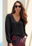 Schlupfbluse LASCANA "mit Kettendetails am Ausschnitt aus gekreppter Webware", Damen,