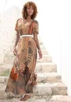 Buffalo Maxikleid mit Alloverdruck und Volantrock, Fl&uuml;gel&auml;rmel Jerseykleid,