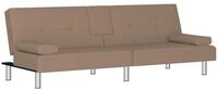vidaXL Sofa Schlafsofa mit Getr&auml;nkehaltern Cappuccino Kunstleder