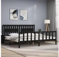 vidaXL Bett Massivholzbett mit Kopfteil Schwarz 200x200 cm