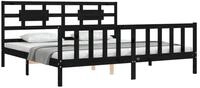 vidaXL Bett Massivholzbett mit Kopfteil Schwarz 200x200 cm