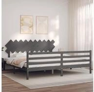 vidaXL Bett Massivholzbett mit Kopfteil Grau 200x200 cm