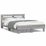vidaXL Bettgestell, Bettrahmen mit Kopfteil Grau Sonoma 135x190 cm Holzwerkstoff