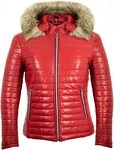 MDM Lederjacke Damen Leder Steppjacke Schwarz Lammleder Slim Fit Fell Kapute,