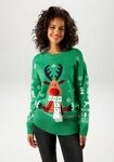 Aniston CASUAL Weihnachtspullover mit Bommel-Nase und Fransenschal