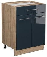 Vicco Unterschrank Fame-Line, Dunkelblau Hochglanz/Goldkraft Eiche, 60 cm mit