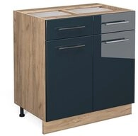 Vicco Unterschrank Fame-Line, Dunkelblau Hochglanz/Goldkraft Eiche, 80 cm ohne