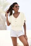 LASCANA V-Shirt mit breitem Smoksaum und Kopfleiste, Blusenshirt, sommerlich