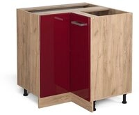 Vicco Eckunterschrank R-Line, Rot Hochglanz/Goldkraft Eiche, 75.6 cm ohne