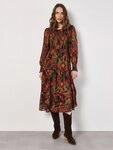 Apricot Chiffonkleid gemustertes Etagenkleid mit Smokdetails
