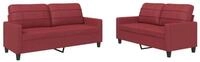 vidaXL Sofa 2-tlg. Sofagarnitur mit Kissen Weinrot Kunstleder
