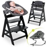 Hauck Hochstuhl Alpha Plus Black Newborn Set Premium, Holz Babystuhl ab Geburt inkl.
