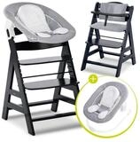 Hauck Hochstuhl Alpha Plus Black Newborn Set - Stretch Grey (Set), Holz Babystuhl ab