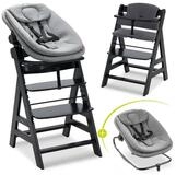 Hauck Hochstuhl Alpha Plus Black Newborn Set (Set), Holz Babyhochstuhl ab Geburt
