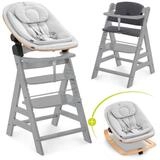 Hauck Hochstuhl Alpha Plus Grau Newborn Set Eco (Set), Holz Babyhochstuhl ab Geburt