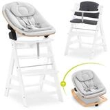 Hauck Hochstuhl Alpha Plus White Newborn Set Eco - Grey, Holz Babyhochstuhl ab Geburt