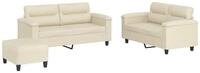 vidaXL Sofa 3-tlg. Sofagarnitur mit Kissen Creme Kunstleder