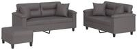 vidaXL Sofa 3-tlg. Sofagarnitur mit Kissen Grau Kunstleder