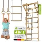 Juskys Sprossenwand, f&uuml;r Kinder, Kletterwand mit Strickseil, Turnringen und